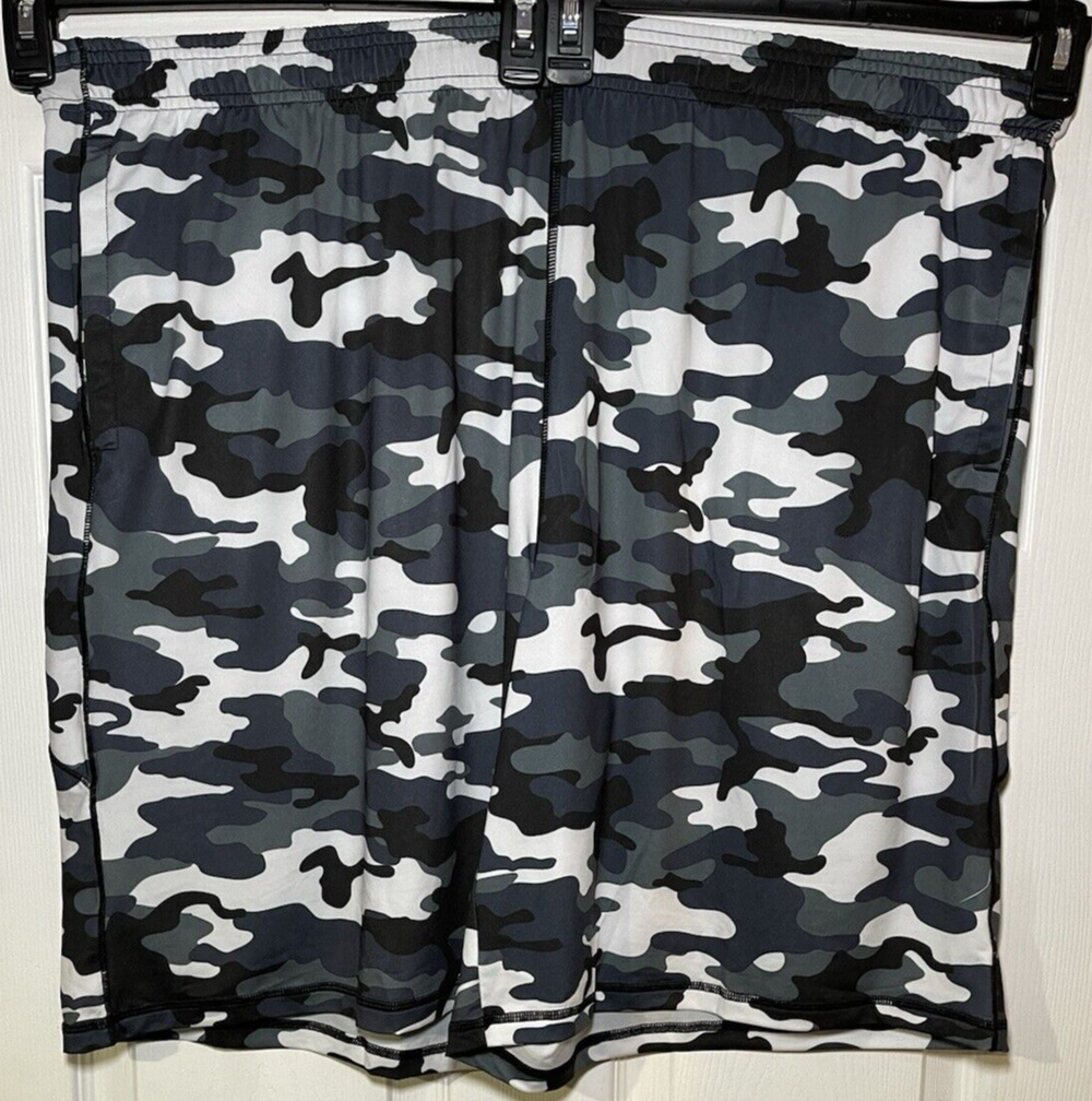 DEVOPS Camo Grey Men's Loose-Fit 10" Workout Gym Shorts with Pockets-Size 3XL